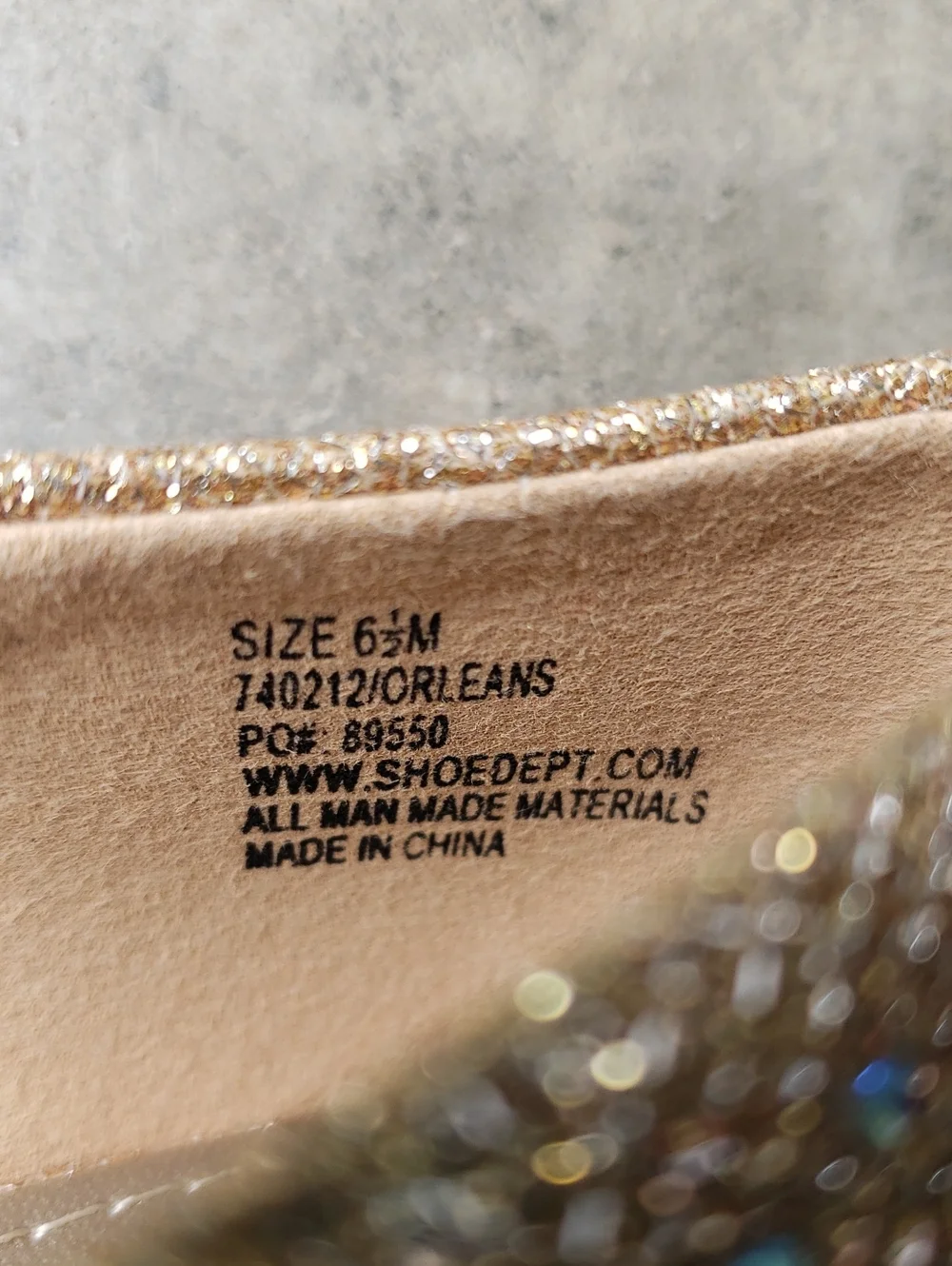 Gold Round Toe Flats with Rhinestones. Women's 6.5